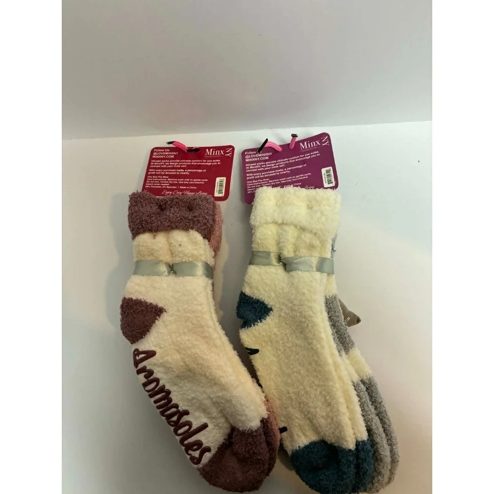 Aromasoles Cozy Fuzzy Socks 2 Pair Set w/ Scent Sachet Plush Lounge Slipper Sock